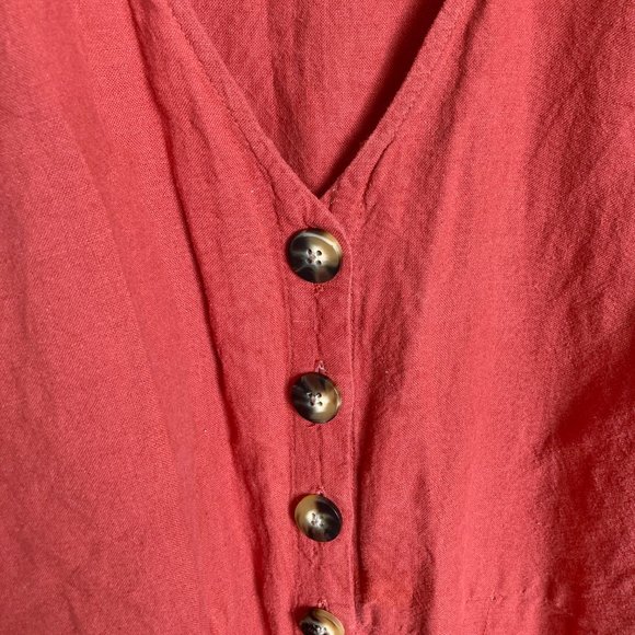 Madewell Linen-Cotton Pleat-Sleeve Jumpsuit 10 L Rust Pockets - Picture 6 of 8